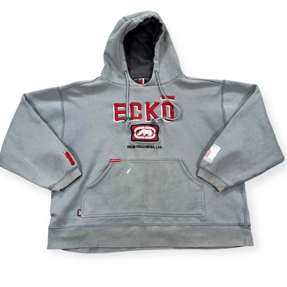 Vintage Ecko‎ Unltd Sweatshirt Men's 2XL Gray Hoodie Thrashed Skater Y2K